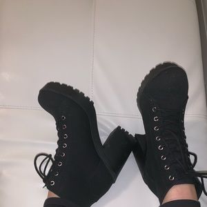 Chunky heeled lace up boots